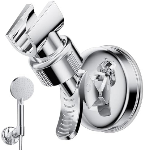 GlasFlength Supporto per soffione doccia a ventosa, supporto doccia senza foratura, supporto per doccia regolabile rimovibile, girevole a 360°, supporto per doccia e montaggio a parete