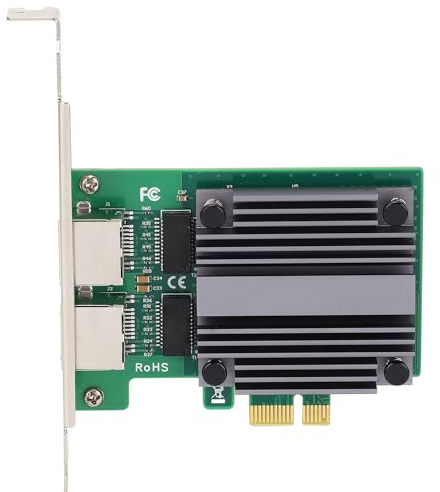 Yanmis Carte Réseau PCIe 2,5 G pour Chipset I226 V, Jeux à Grande échelle, 100/1000/2500 Mbps, 2 Ports, Support à Profil Bas, Conception de Dissipateur Thermique en Aluminium, Placage