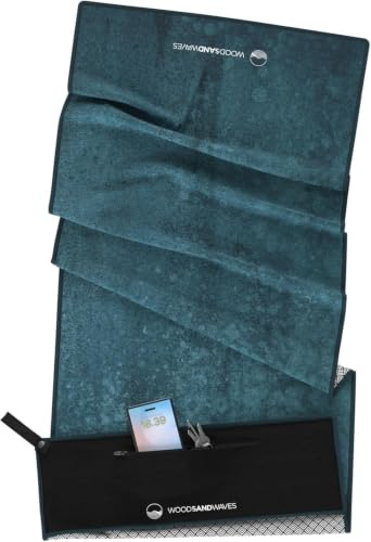 WOODSANDWAVES Fitness Handtuch 50x125 cm mit Design, Geräteüberzug, Magnetclip & Reißverschlusstasche – Sporthandtuch aus recyceltem PET für Gym – schnelltrocknend, geruchsneutral