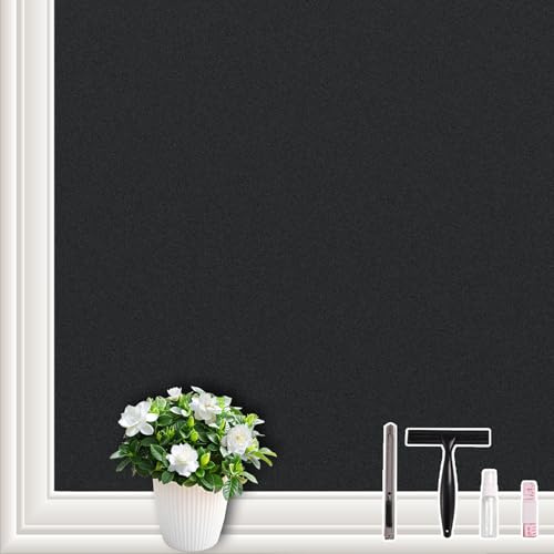 NINETREX Película Opaca de Privacidad para Ventanas, Esmerilada película de Vidrio, Vinilo Removible para Tintar Ventanas Blanco Sin Pegamento Estático Película de Hogar Negro (30 * 200cm)