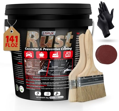 Rust Converter & Metal Primer, 141 Fl Oz Black Rust Inhibitor Paint for Metal, Automotive Rust Reformer, Industrial Grade Water Based, Heat Resistance & UV Resistant