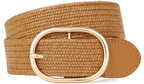 SUOSDEY Straw Woven Elastic Belt, Stretch Wide Waist Belts for Dresses Braided Boho Belt for Women with Buckle