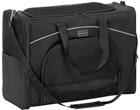 Petsfit Hundväska flygplan 55 x 40 x 23 & flygväska hund | transportbur katt | transportväska hund katter | säker transport i bil, flygplan och tåg, med 2 placeringsmetoder, L/svart
