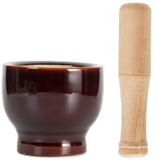 ZGFOZJGC Juego de mortero y Maja de cerámica para el hogar, Recipiente para machacar ajo, Herramientas de Cocina, práctico Recipiente para moler Especias, Recipiente para Especias (marrón)
