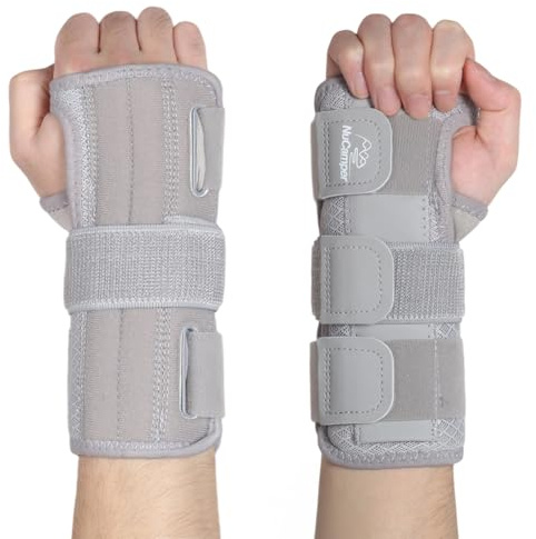 NuCamper Handledsstöd, Justerbar Handledsskena, Karpaltunnel Handledsstöd, Afneembare Handledsbandage, Metallskena, Handstöd för Smärtlindring, Artrit, Stukningar, Sport, Tendinitis, Män och Kvinnor