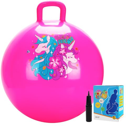 Vastoy Pink Unicorn Hopper Ball 20inch Space Hoppers for Kids Age 5-9 | Inflatable Space Hopper with Pump 100kg Capacity Bouncy Ball Indoor Outdoor Garden Jumping Toys Kids Christmas Easter Gifts