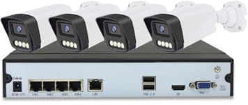 Sistema di telecamere di Sicurezza IP a 4 canali, Telecamera a Cupola 2K 4MP, videoregistratore Audio Poe NVR 4K 8MP, Kit di telecamere di sorveglianza a Colori(None,4CH NVR 4BULLET)