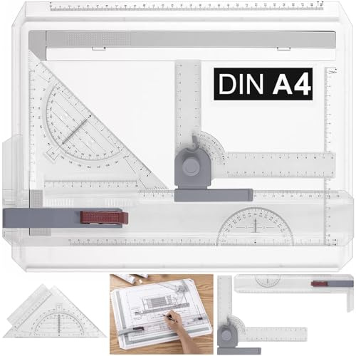 Tablero de dibujo DIN A4 Mesa de dibujo Profesional con regla deslizante Triángulo de dibujo Escala T-cuadrado Ángulo Ajustable para oficina Ingenieros Diseñadores Estudiantes Estudio
