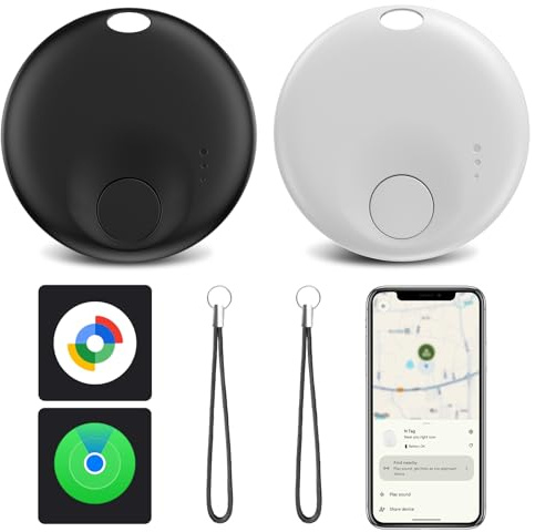 Spedal Tracker Tag 2 Pack for iOS or Android Find My Dual System, Item Locator for Keys, Luggage, Backpack, Wallet Works with iOS Find My or Google Find Hub (Black&White)