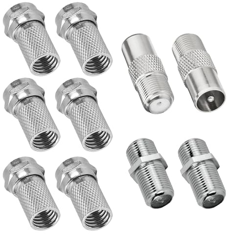 LianSinGo 10 Pcs F Plug Connectors, Waterproof Micro Screw-On Coaxial Cable, TV Aerial Connector, Satellite Cable Connectors for TV & Satellite RG6