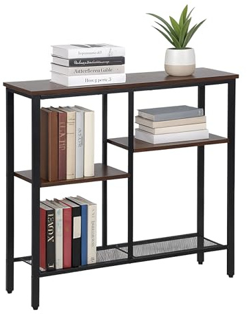 Relaxdays Console, Industriale, HxLxP: 75 x 80 x 22 cm, Metallo, MDF, per Ingresso, 4 Ripiani