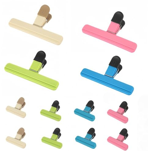 12 Pack Food Bag Sealing Clips, 2 Size Airtight BPA Free Bag Clips, Freezer Safe Kitchen Clips for Chips Snacks Pet Food Pantry Camping