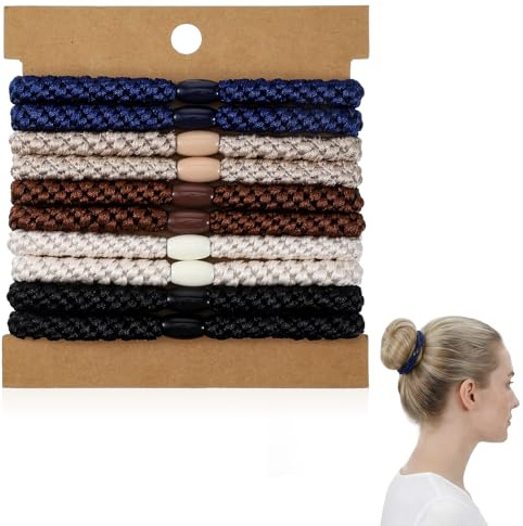 TIESOME 10 stycken hårsnodd flickor, mode flätat hår slipsar 5 färger elastisk flätgummi för kvinnor för tjockt och lockigt hår, (svart/vit/beige/blå/brun)