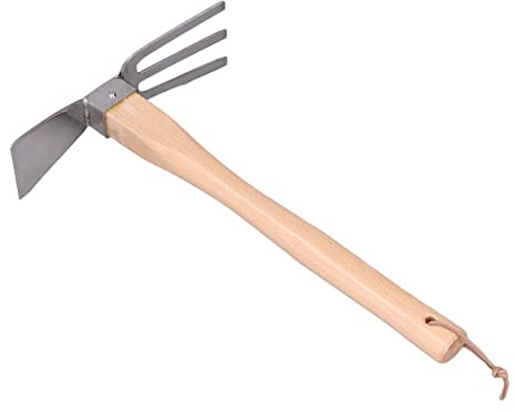 Baxnore Herramienta de Mano de rastrillo de azada de Acero Inoxidable de Primera Calidad, Herramienta de jardinería de Doble Cabezal para desmalezar, Plantar Flores, Plantas en Mac