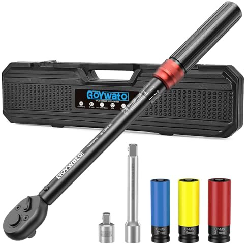 1/2 Torque Wrench 20-230 Nm - Dual-Direction 72 Teeth, ± 3% Accuracy, 6 Pcs Torque Wrench Set, with 3/8'' Adapter & Extension Bar & Socket 17mm/19mm/21mm, for Car Motorcycle & Tire Replacement