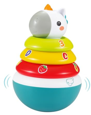 HOLA - Torre de Aros Apilable para Bebes - Juego Educativo con Diseño de Unicornio - Juguete Tentetieso Sensorial Bebe - Sonajero - Juguetes Apilables - Torre de Equilibrio - Regalo Infantil +3 Meses