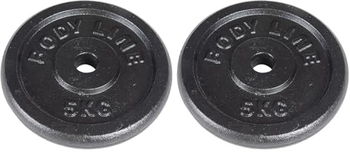 Bodyline Disco de hierro fundido de 5 kg para entrenamiento con mancuernas y levantamiento de pesas, 25 mm de diámetro, para gimnasio, entrenamiento en casa (Paquete de 2)