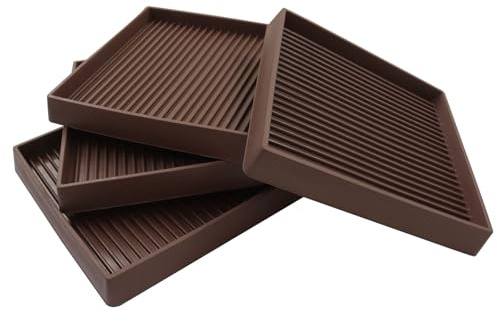 IronovaGarage Non-Slip Furniture Pads for Hardwood Floors, 4 Pack 4 x 4 Brown Rubber Caster Cups, Anti-Skid Table and Chair Leg Protectors, Floor Guards for Furniture
