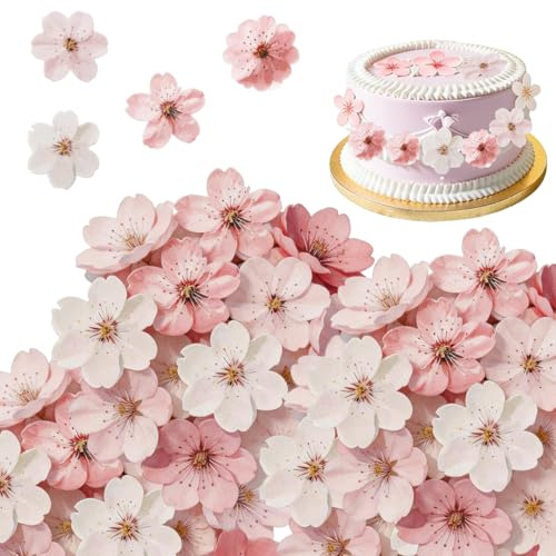 CATZUM 50 pièces Fleurs de cerisier en papier, Fleur pour gateau, Décoration, Parfait gâteaux, cupcakes et autres desserts, Idéal les fêtes d'anniversaire, mariages et baby showers