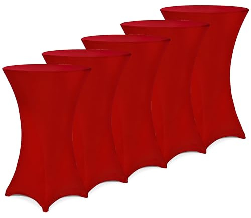 DETEX 5X Stehtischhussen 80-85cm Bordeaux Rot | Stretch, Überzug, verstärkter Fußbereich, Waschbar, Party, Hochzeit, 165g/m², Faltenfrei, Bistrotisch, ÖkoTex Zertifiziert