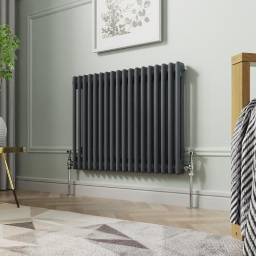 NRG 600 x 830mm Anthracite Horizontal Cast Iron Radiator Double Panel | Radiator Wall Mounted, Column Radiator, Central Heating Rad, Traditional, for Kitchen, Bedroom, Bathroom, Living Room