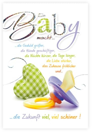 KE - Glückwunsch-Karte zur Geburt für Jungen oder Mädchen, mit Umschlag, DIN B6, Babykarte, Baby Geburtskarte, Karte zum Baby, Motiv: Nuckel