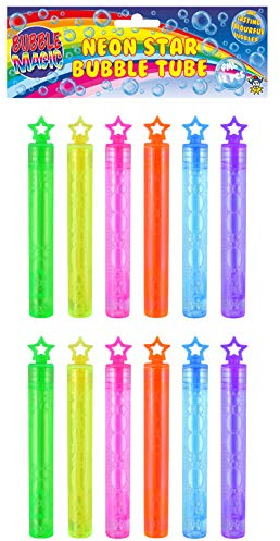 HENBRANDT Neon Bubble Tubes with Star Topper, Pack of 36 - [Toy] Kids Party Bag Fillers, Toy Neon Bubble Tube, Kids Prizes for Party Bags & Party Favours