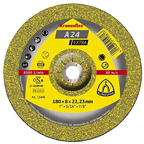 Klingpsor 351252 A 24 Extra Kronenflex Schruppscheiben für Metall Universal, X-LOCK, Gekröpft, 125mm x 6.0mm x 22.23mm, 10 Stück