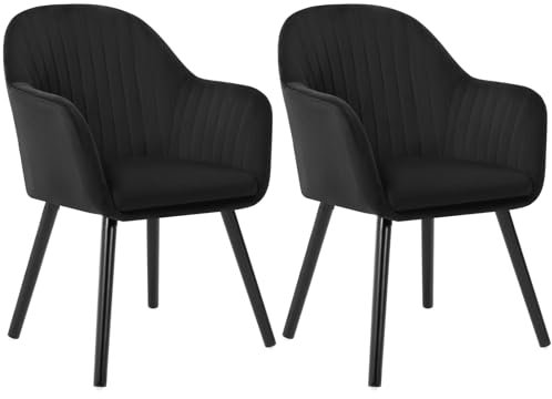 WOLTU Esszimmerstühle 2er Set, für Schlafzimmer Küche Wohnzimmer, Küchenstühle gepolstert mit Armlehne, aus Samt Massivholz, Schwarz