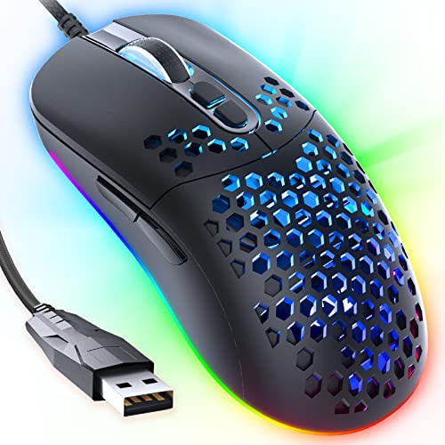 CYD C306 Kabelgebundene Gaming-Mäuse mit 7200 DPI Sensor, Gaming-Mäusen mit 2.5m Kabel, Gaming-Maus USB Anschluss PC/Notebook mit LED RGB-Beleuchtung