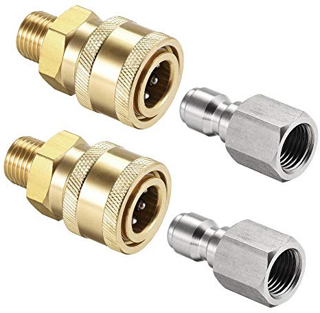 sourcing map 2uds Jardín Manguera Latón Rápida Conexión Conjunto Accesorios | G1/4 Macho Hembra Rosca Agua Manguera Conectores Presión Arandela Adaptador