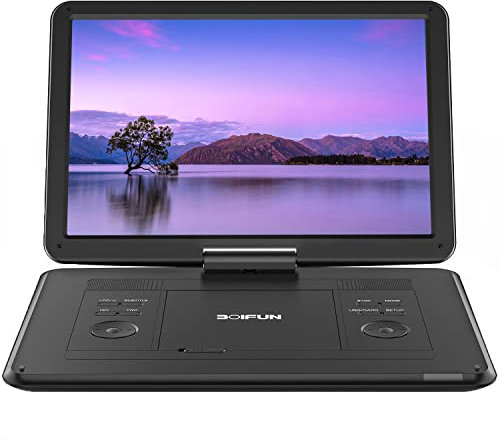 Lecteur DVD Portable 17,5 avec Grand écran HD 15,6, Batterie Rechargeable 6 Heures, Prise en Charge USB/Carte SD/synchronisation TV et Plusieurs formats de Disque, Haut-Parleur à Volume élevé, Noir