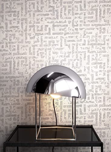 Newroom Tapete Weiß Vliestapete Leicht Glänzend - Geometrisch Grafisch Silber Labyrinth Muster Glamour inkl. Tapezier-Ratgeber