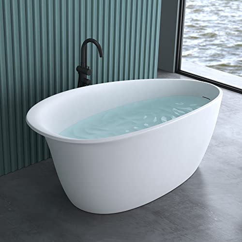 doporro Freistehende Design-Badewanne Vicenza906 175x81x73cm mit Überlauf aus Gussmarmor in Weiß matt, 248Liter