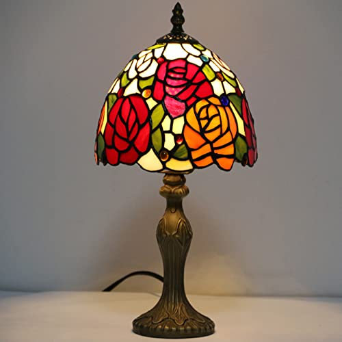 AIBOTY Rose Kommode Lampe, Buntglaslampe, Tiffany Lampe, Mini Kleine Tischlampe, Schlafzimmer Nachttisch Wohnzimmer Schreibtisch Klavierlampe, Freundin Liebhaber Geschenke, 8 * 15In,Rot