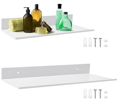 LIMITADA 2 Pz Mensola da Parete 30/40 CM Mensole da Muro Metalliche Mensola Bagno Bianco Scaffale da Parete in Alluminio Spaziale con Accessori di Montaggio Ripiani Galleggianti Set per Bagno Cucina