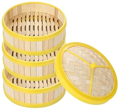 ANSNOW Cuiseur Vapeur En Bambou, Panier Vapeur En Bambou À 2Ux/3Ux Avec Couvercle. Solide, Durable Et Renforcé. Cuiseur Vapeur En Bambou Fait À La Main, Cuisson Saine En Bambou Pour Boulettes de Via