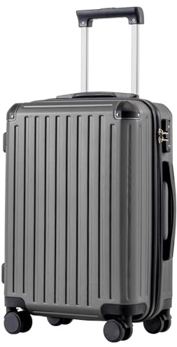 COOLIFE valigia trolley valigia rigida valigia trolley da viaggio realizzata in materiale ABS con lucchetto TSA maniglia telescopica e 4 ruote gemellari (Grigio, 56cm)