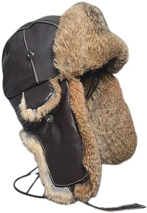 bomhys Russische Mütze Herren Pelzledermütze Für Wintermütze Mit Ohrenschutz, Bombermütze, Russische Uschanka-Kappe, Leifeng-Mütze, Gelb, 57–59 cm