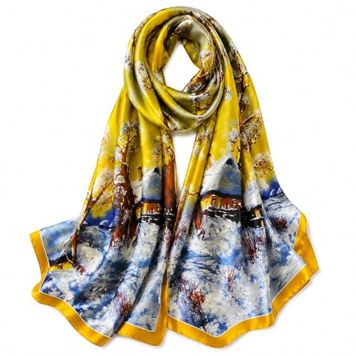 Fairygate sidenscarf dam lång halsduk för kvinnor högkvalitativ sidenscarf halsduk stola stor duk dam elegant 79, D18027, 33.5X70.5 Inch