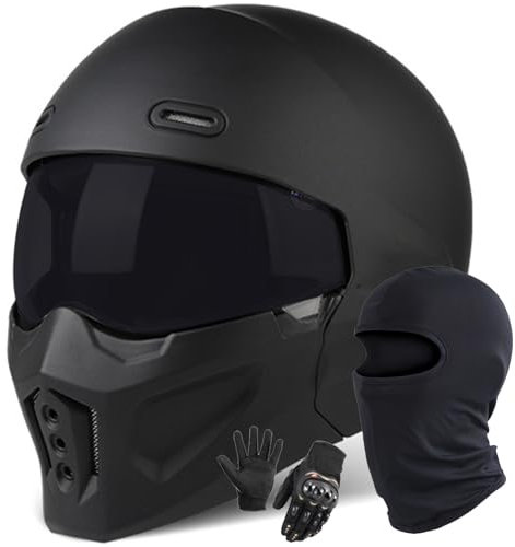 Caimcie Motorrad-Integralhelm Mit Visier, ECE/DOT-Geprüft, Integrierte Motorradhelme Für Moped, ATV, Cruiser, Scooter, Vintage-Integralhelm A,M/57-58CM