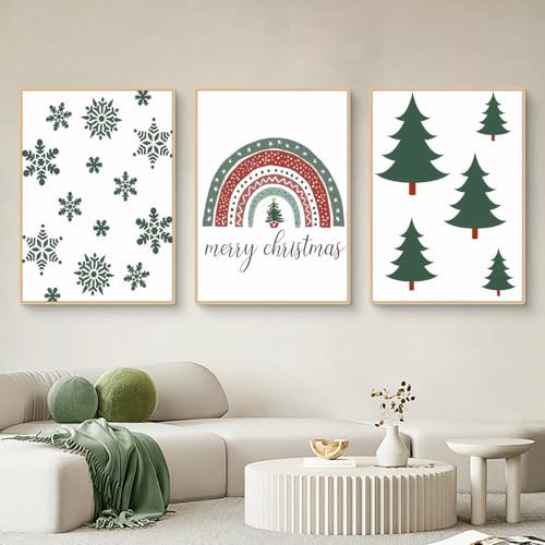 Viusneun 3er Weihnachts Poster Set, Weihnachtsbaum Wandbilder Frohe Weihnachten Premium Leinwandbilder Kunstdruck Boho Weihnachtsdekoration für Wohnzimmer Schlafzimmer Deko (21 x 30 cm)
