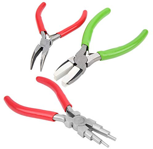 3-teiliges Zangen-Set für Bügelherstellung, Nylon-Flachzange, Mini-Schmuckherstellungswerkzeuge, für Spulen, Ohrhaken, Basteln, mit 6 Abschnitten, Flacher Nase und Gebogener Nase
