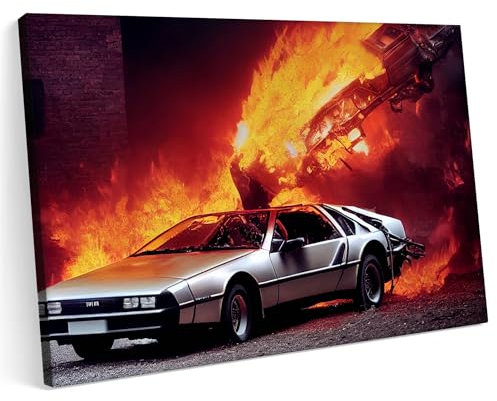 Printonia Leinwandbild m Leinwanddruck 120x80 Delorean Zurück in die Zukunft Neon