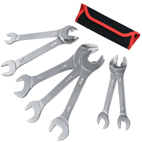 LEONTOOL Set di 7 chiavi a testa aperta super sottili SAE tra cui 3/8, 7/16, 1/2, 9/16, 5/8, 11/16, 3/4, 13/16, 7/8, 15/16, 15/16, 2.5 5 cm. Set di chiavi inglesi sottili da 1/16, 1-1/8,