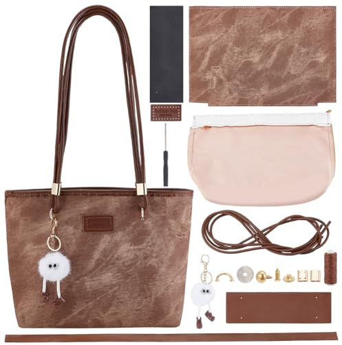 WEBEEDY DIY Tote Bag Making Kit DIY Handgemachtes Set Zum Herstellen von PU Leder Schultertaschen Für Frauen Erwachsene Handgenähtes Leder Nähset Mit Nähwerkzeug Und Anleitung