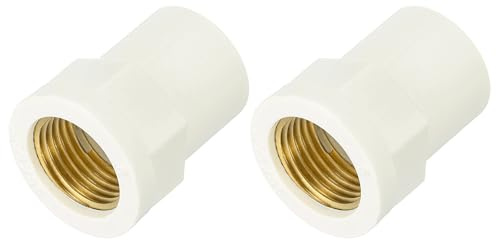 sourcing map 2 Pcs PVC Pipe Fittings, 20mm 1/2 PT Female Brass Threaded Pipe Coupling Pipe Fitting Hose Adapter Connector for Home Sewer Plumbing Irrigation, White