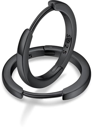 FaithHeart Schwarz Ohstecker für Herren Punk Helix Piercing Groß Ohrringe 12mm Huggie Creolen Silber 925 Damenohrringe Klappcreolen Ohrpiercing Ohrschmuck Geburtstag Weihnachten