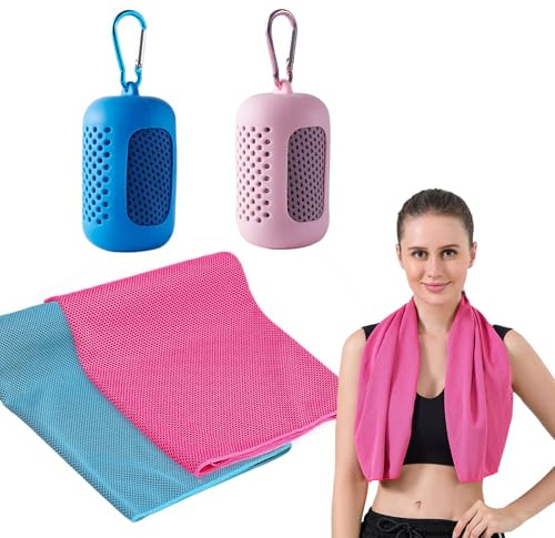 YqsIbth Cooling Towels, 2 Pcs Fast Drying Towels, 90x30cm Soft Breathable Cool Towel Microfibre Sweat Towel for Work Out Sports Travel (Blue/Pink)