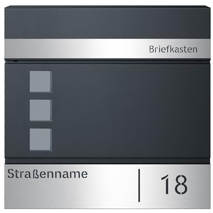 SONGMICS Briefkasten personalisiert, lasergraviertes Namensschild und Hausnummernschild, Postkasten, Zeitungsfach, V-förmiges Sichtfenster, Schloss, modern, anthrazit-silbern GMB081G01